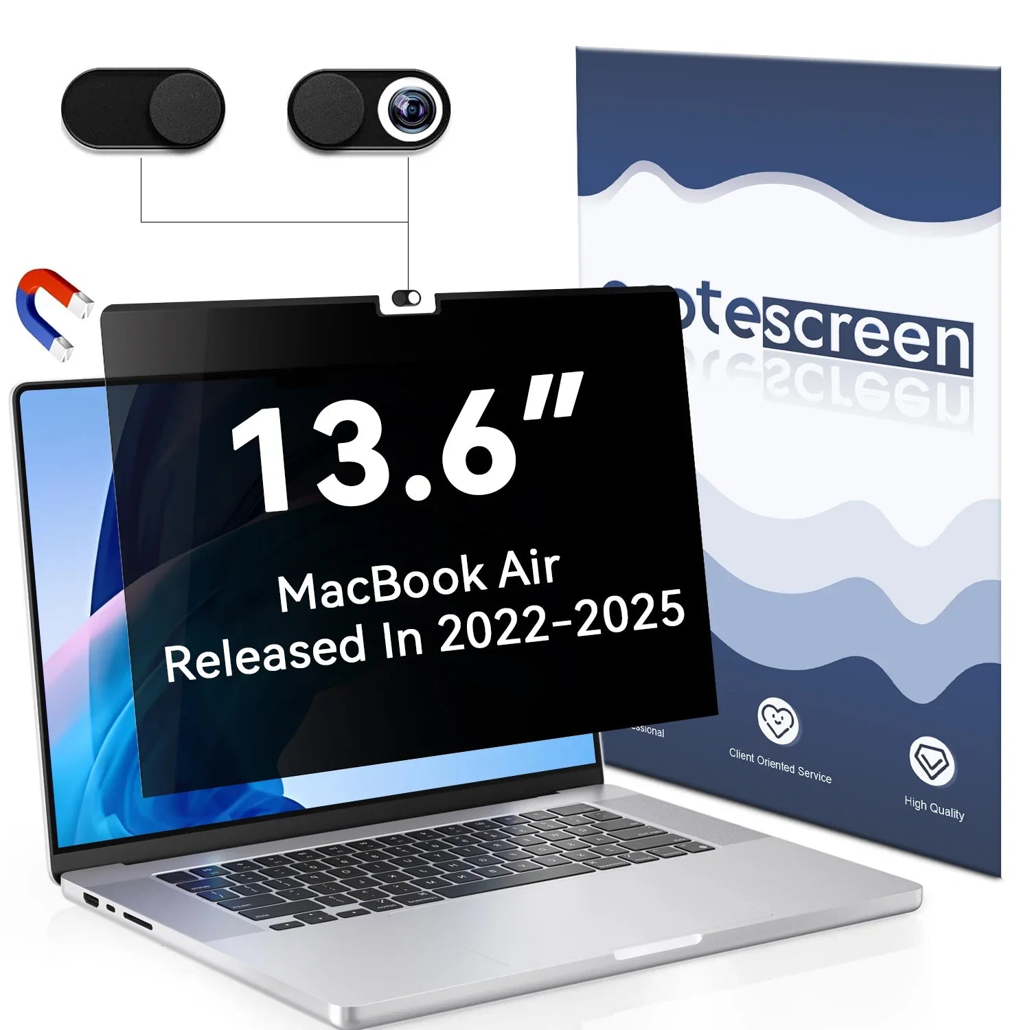 Privacy webcam cover for MacBook Air 13.6 inch released 2022-2025 with magnetic attachment