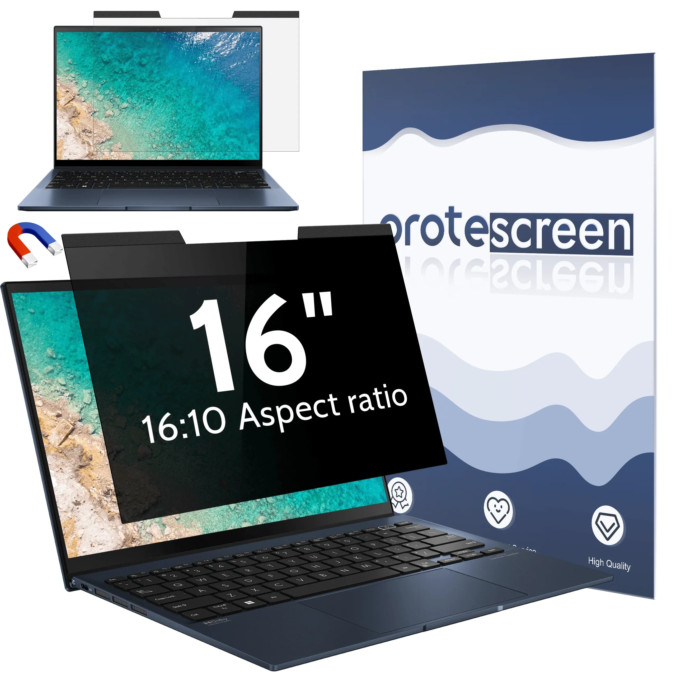 16-inch 16:10 aspect ratio laptop screen protector with packaging and magnetic tool