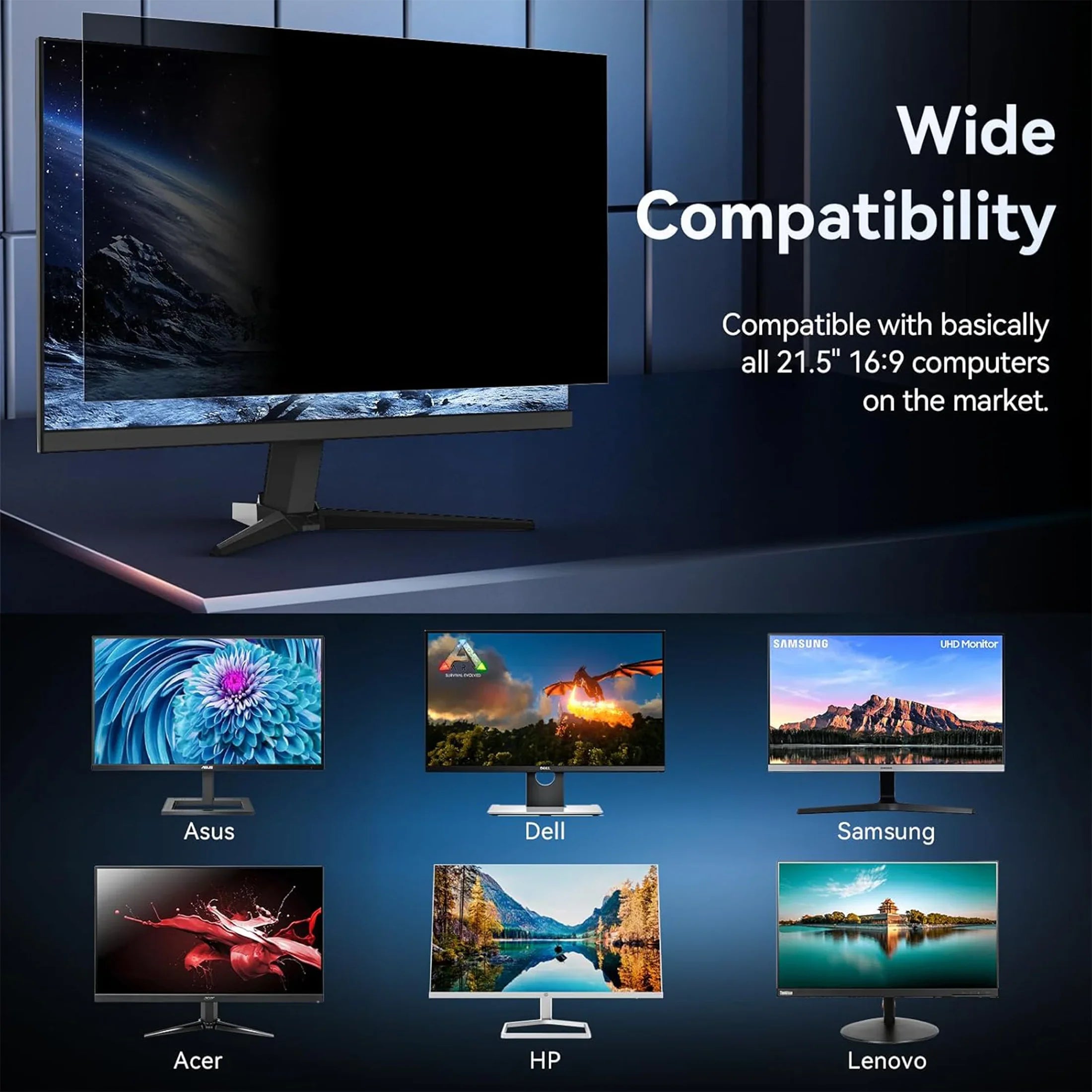Wide compatibility monitor stand works with Asus, Dell, Samsung, Acer, HP, Lenovo 21.5 inch 16:9 screens