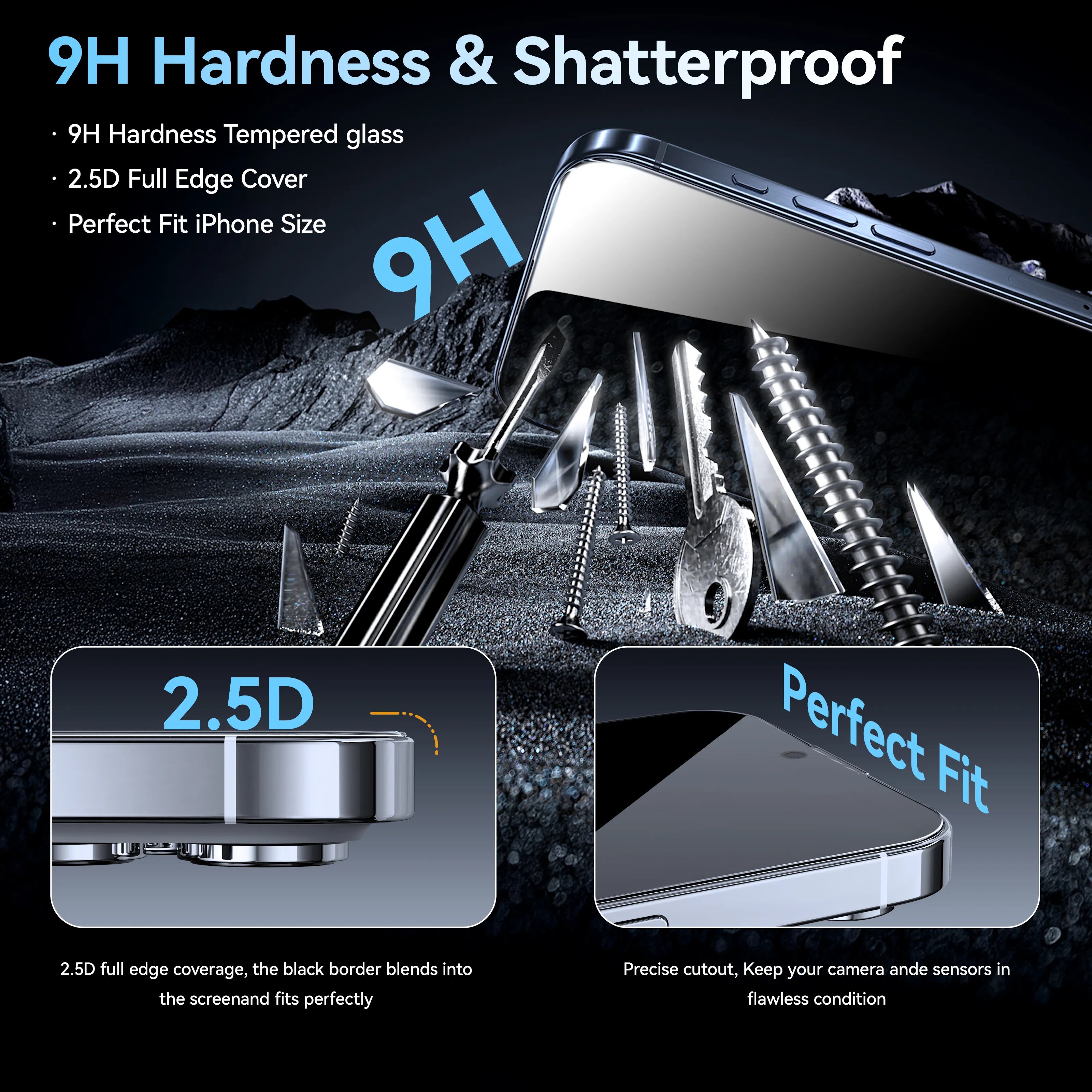 Protescreen 2 Pack Privacy Screen Protector for iPhone, Anti-Spy 9H Tempered Glass