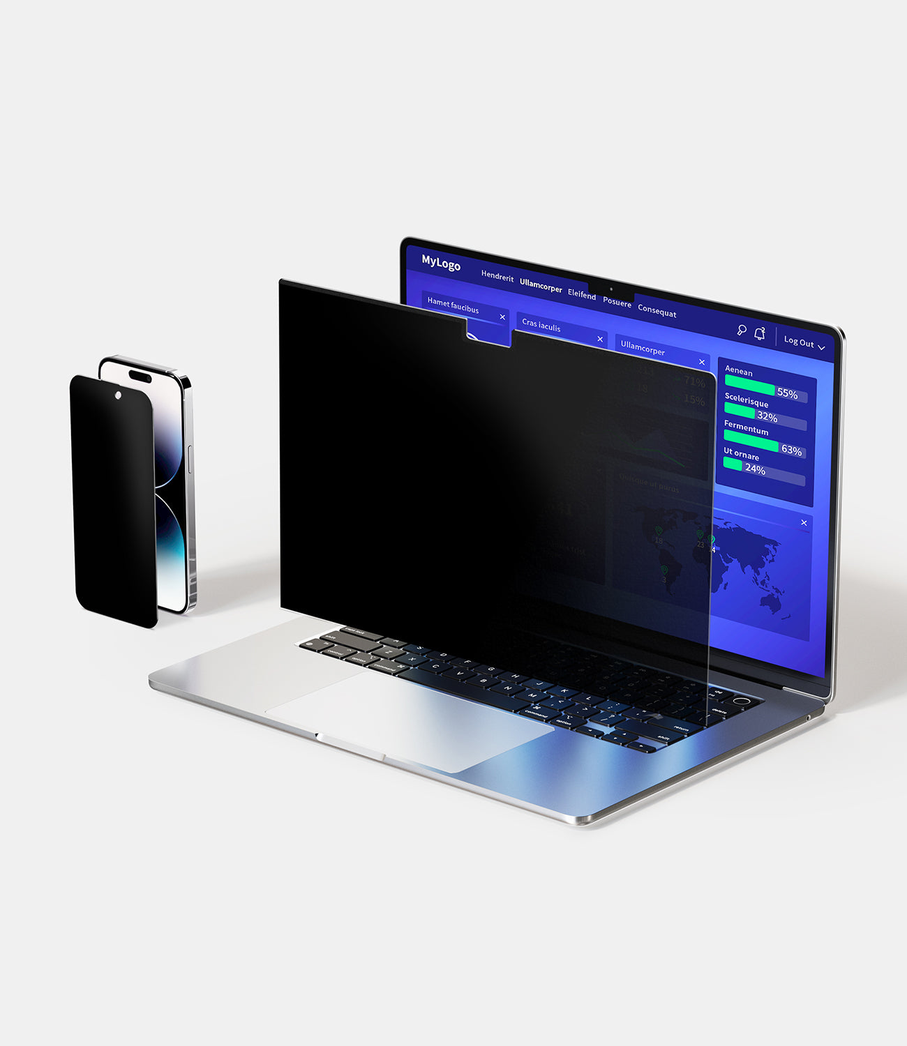 Laptop privacy screen protector and iPhone privacy filter with 28° pivacy effect