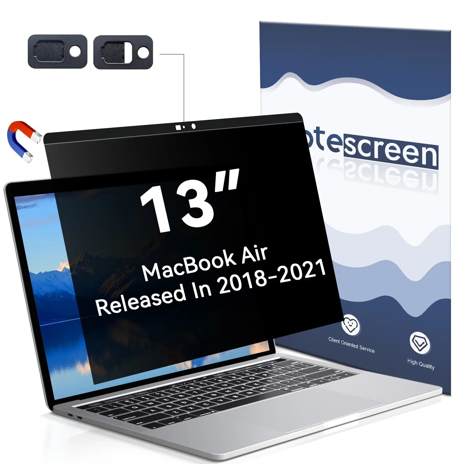 13-inch MacBook Air screen replacement compatible with 2018-2021 models, privacy cover shown